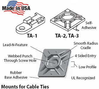 Self-Adhesive Type Mount (Anchor) for Cable Ties, 1 inch square